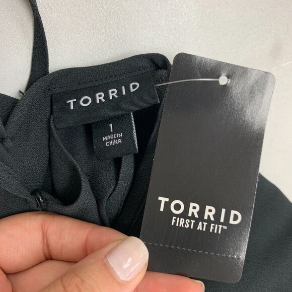 Torrid Surplice Bodysuit Womens 1 Stretch Long Sleeve Chiffon Back Tie Black - Picture 11 of 16